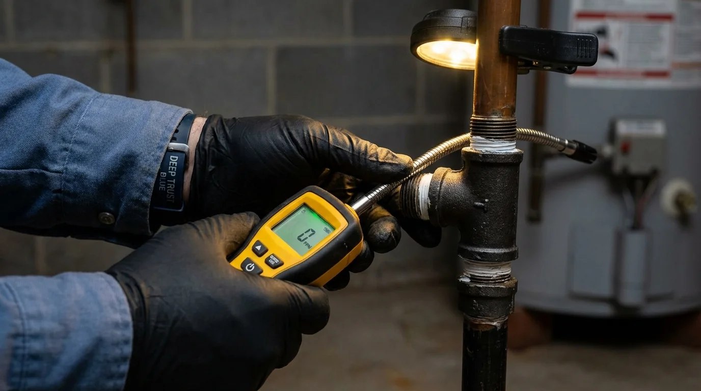 Gas leak detection with electronic sniffer by Johns Plumbing LLC in Dubuque